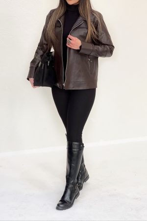 کت چرم - قهوه ای, (38/40/42)